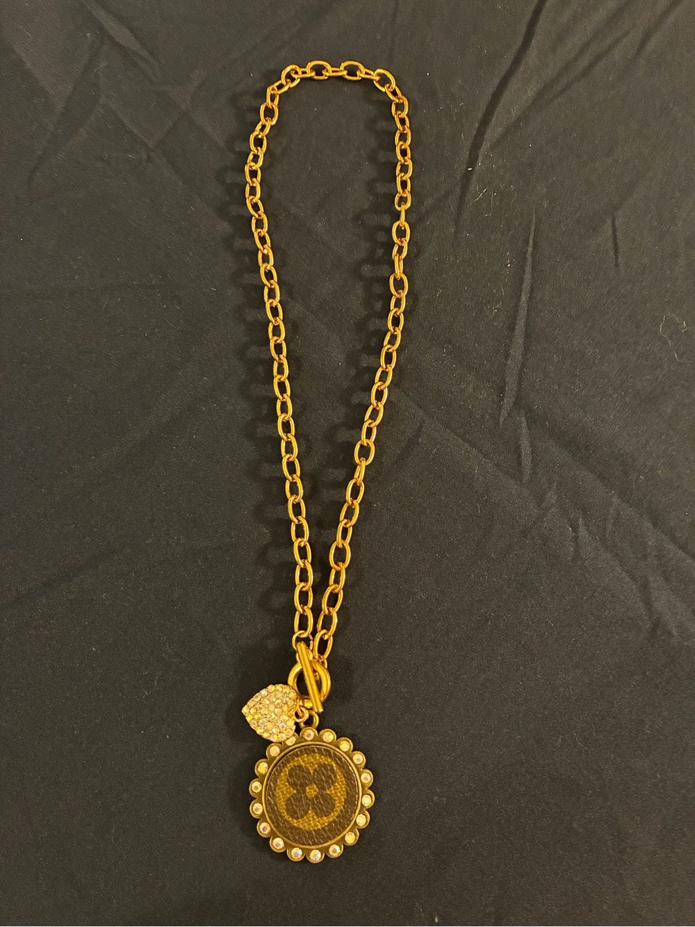 Gold-Tone Pendant Necklace with Crystal Heart Charm